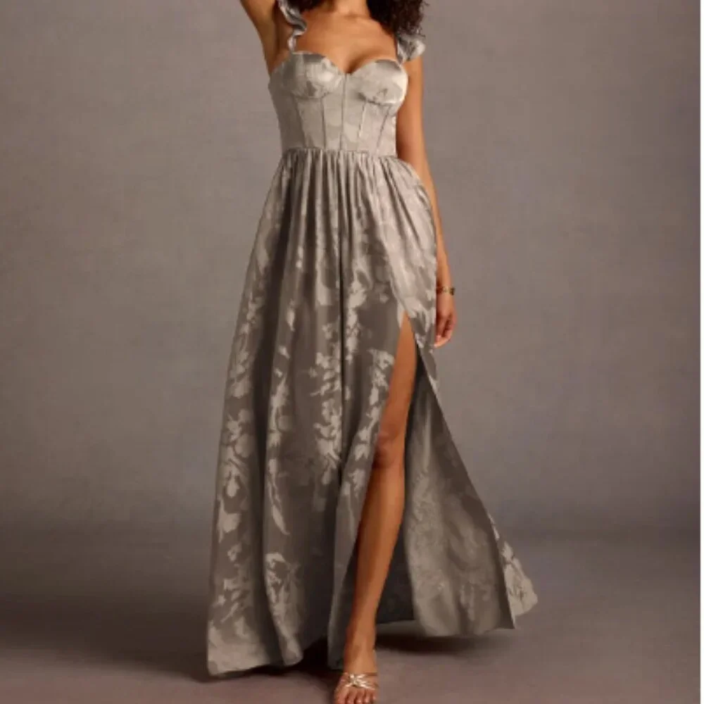 Azazie Plus Size Sweatheart Neckline Maxi Dress Jacquard Jianna Formal Platinum - Picture 7 of 7